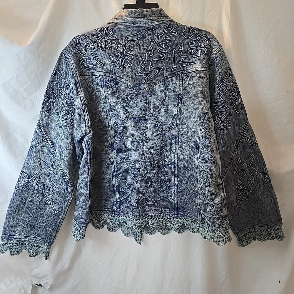 Vintage Flashback Jacket Metallic Blue Floral Detail Lace Embroidered Sequins XL